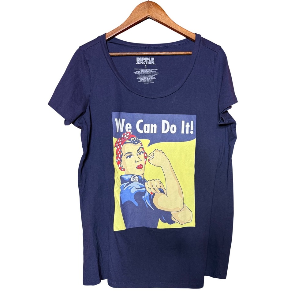 Ripple Junction Rosie the‎ Riveter We Can Do It Graphic Tee Navy Blue Size 1X